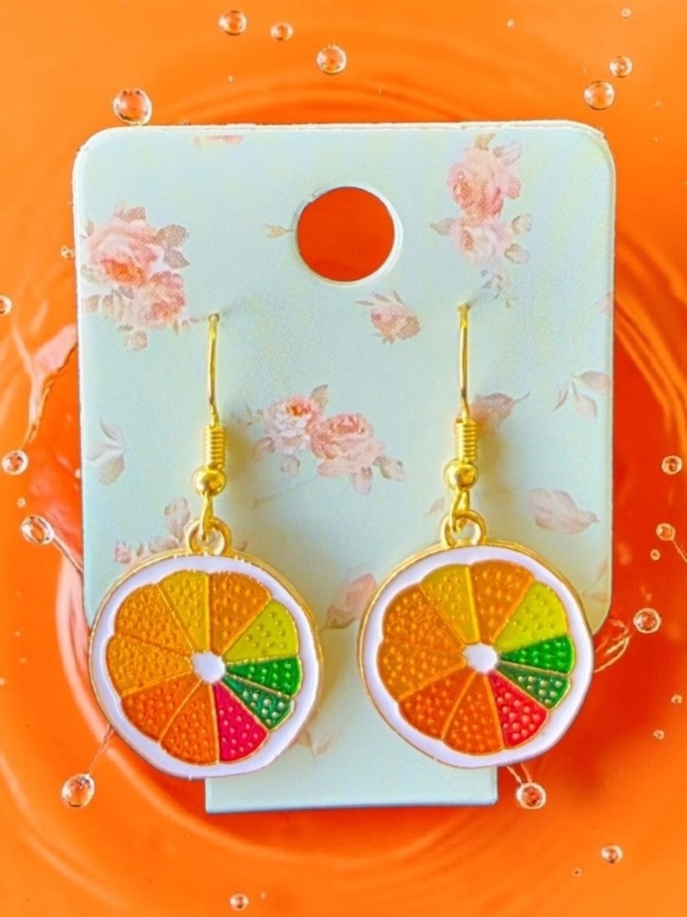 Multi-Color Citrus Slice Drop Earrings